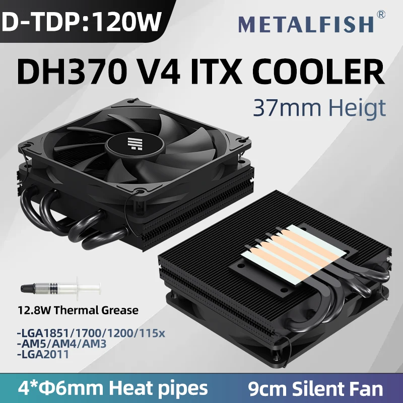 METALFISH DH370 Low Profile CPU Cooler 37MM Ultra-Slim for 1700/1200/115x/AM5 AM4 Mini ITX Compact Platform