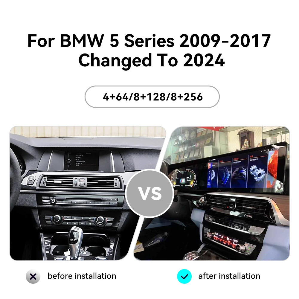 25 นิ้วหน้าจอคู่วัดระยะทาง CarPlay Android 14 สําหรับ BMW 5 Series M5 F10 F11 F18 CIC NBT รถมัลติมีเดีย Player รถนําทาง GPS