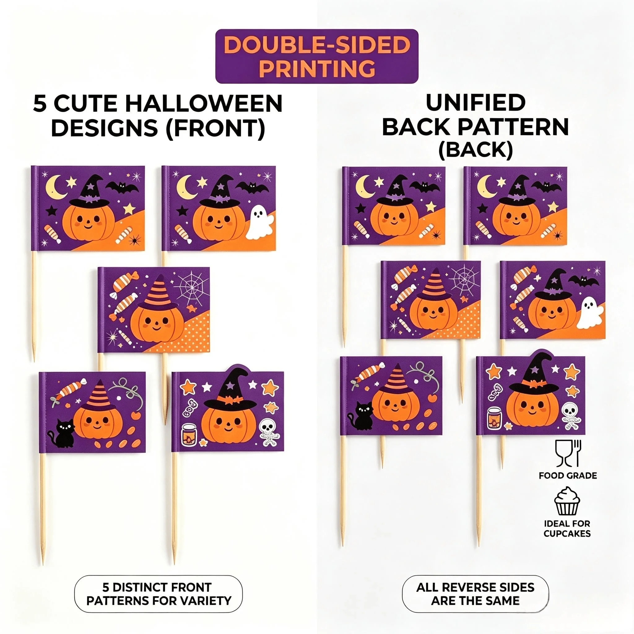200PCs Food Decoration Toothpick Flag Cocktail Cupcake Cake Drink Festival Party Flag Picks for Halloween