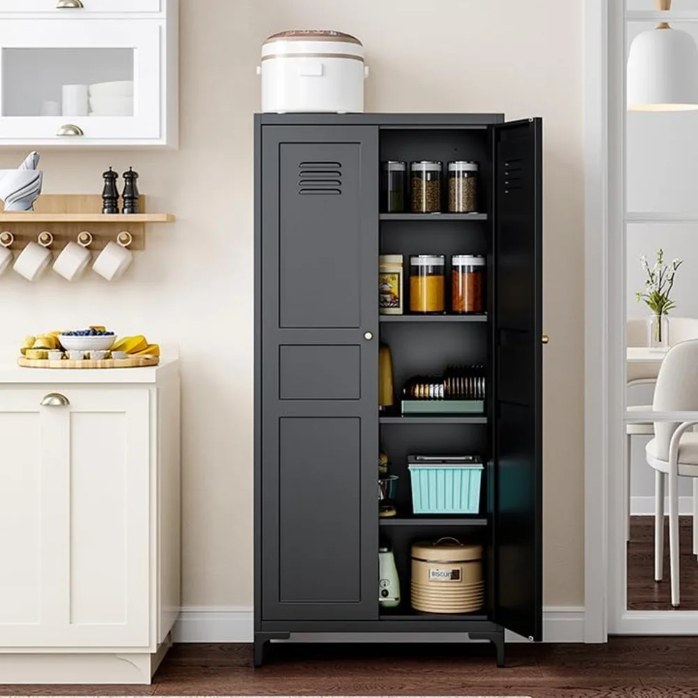 

Black Kitchen Pantry Storage Cabinet,Pantry Cabinets with Doors and Adjustable Shelves,Metal Cabinet with Feets for Kitchen,Pant