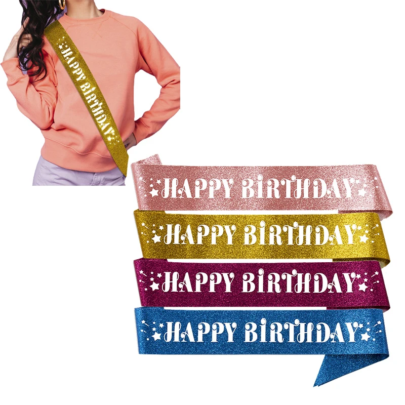 Birthday party Ribbon High-quality glitter Gold Scallion cloth Happy Birthday Printed shoulder strap DIY party outfit