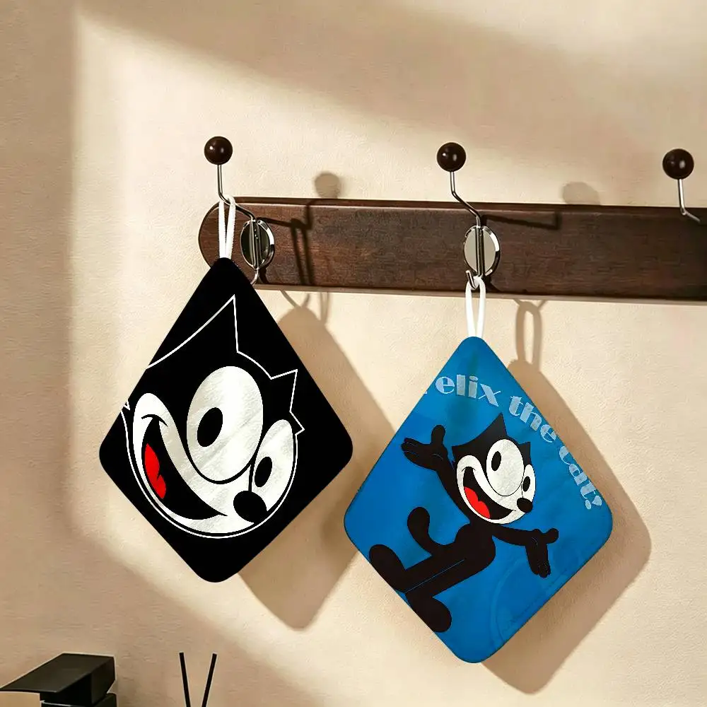 F-Felix Cartoon The C-Cat Hanging Style Hand Wiping Towel, Polyester Cotton, Anti-fade for Indoor Kitchen Living Room