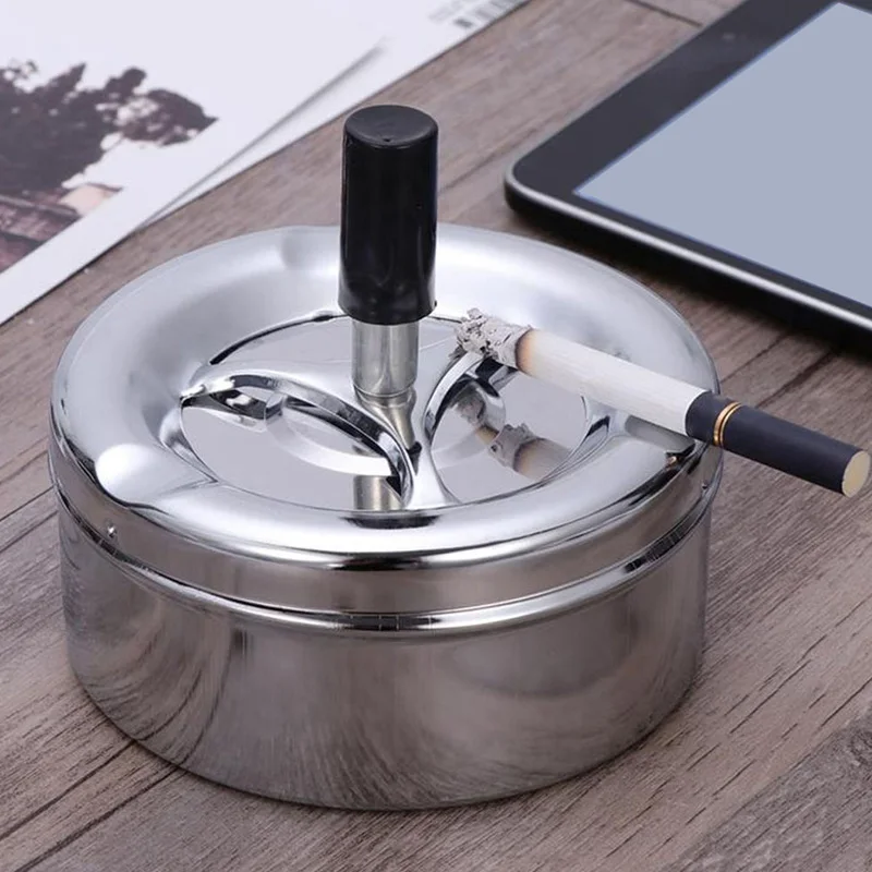 

Smoking Accessories Stainless Steel Ashtray Round Push Down Cigarette Ashtray with Rotating Tray Smoking Accessories Men Ashtray