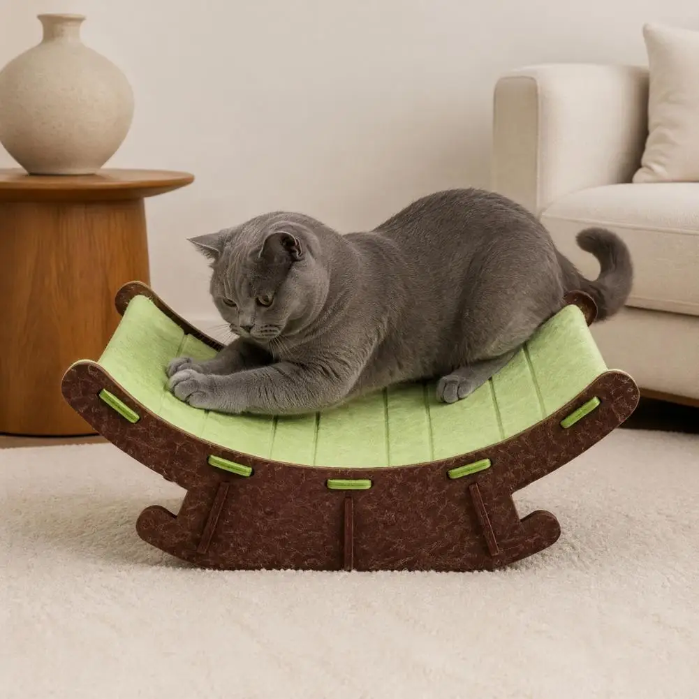 Modular Cat Hammock Washable Cat Bed Mat Cat Scratcher Bed with Hammock Heavy Duty Felt Scratching Post Natural Wood for Indoor