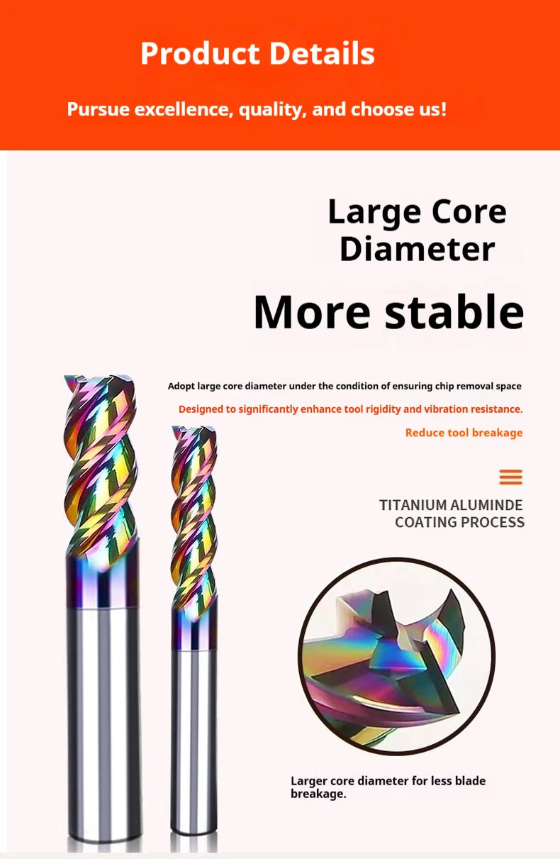 Farbiger Hochglanz-Aluminiumlegierungs-Wolframstahl-Fräser mit D4 D10 D20 3 Schneiden für Luftfahrt-Aluminium U-förmige Nut – Detail 8