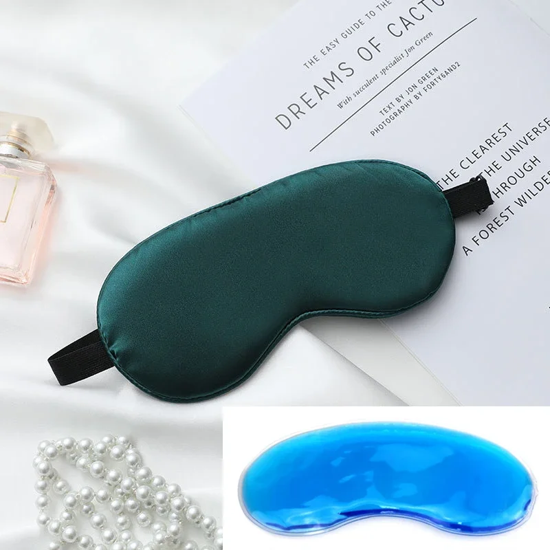 Silk Eyeshade Sleeping Eye Mask Cover Patch Travel Relax Eyepatch Blindfold Sleep Aid Masks with Ice Bag Shade Light Women Men