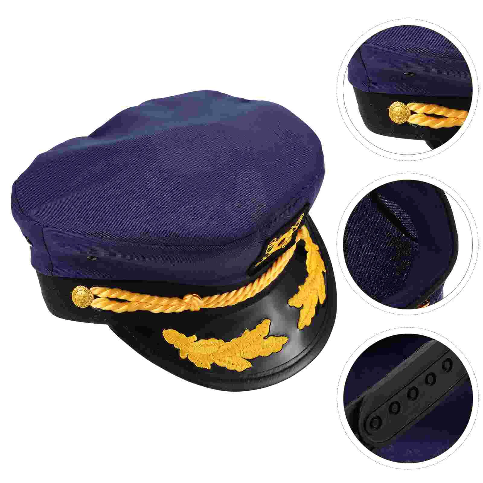 Chapéu de capitão de barco bordado chapéu de marinheiro cosplay acessório de fantasia de festa chapéu marinho chapéu de marinheiro de barco