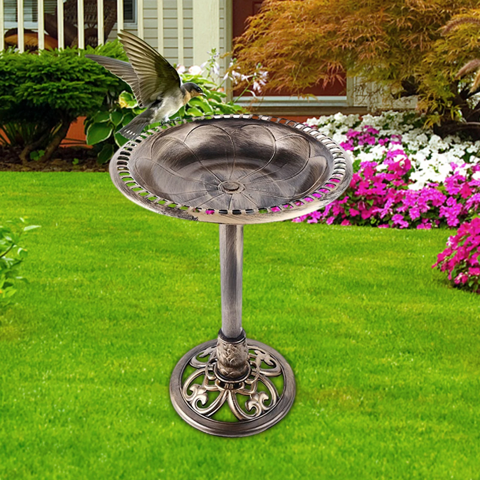 Pedestal Bird Bath Outdoor Garden Bird Bath Weather Resistant Standing for Balcony Courtyard Backyard Patio Housewarming Gift