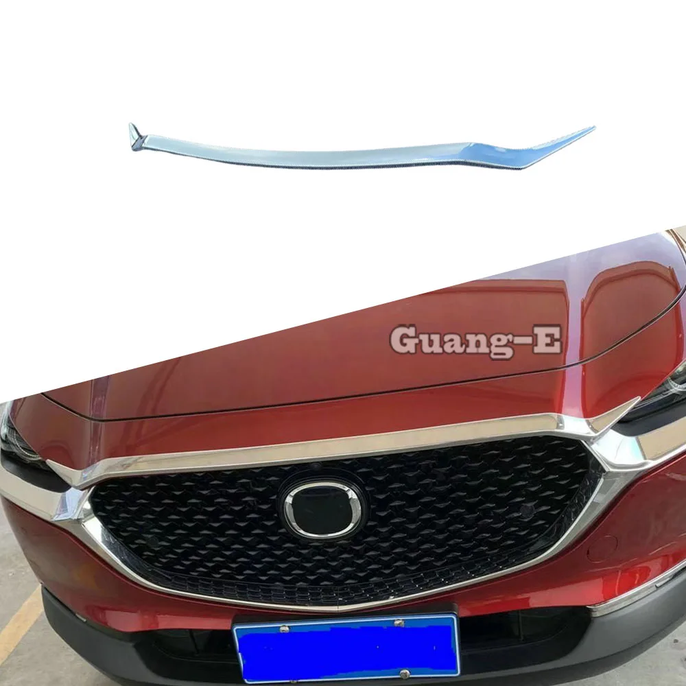 For Mazda CX-30 CX30 2020 2021 2022 2023 Car Cover ABS Chrome Front Engine Machine Racing Grille Grill Hood Stick Lid Trim 1PCs