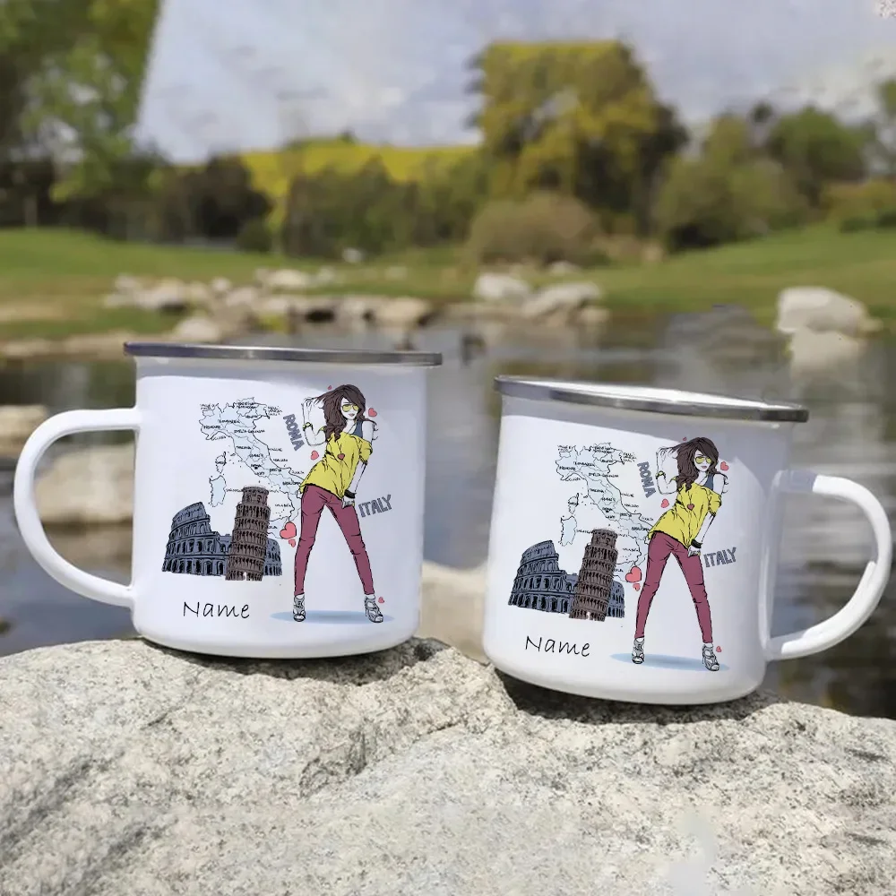 Camping Mug with Your Name Printed, Thermal Coffee Cup to Carry Personalized Gift Bar, Recommended Custom Enamel Cups