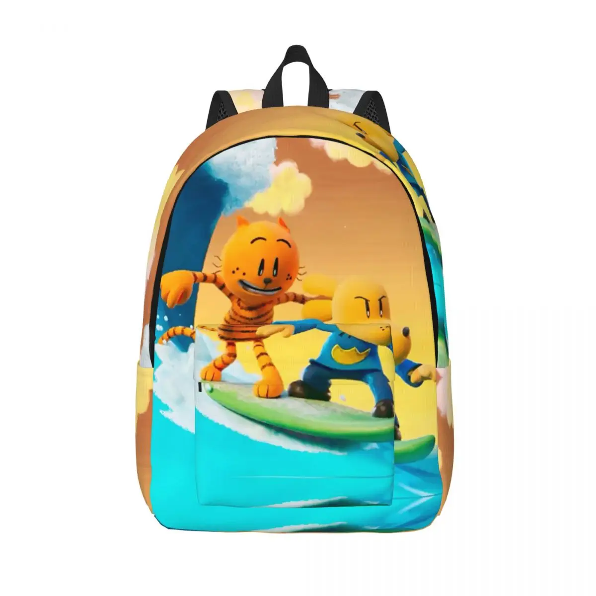 

Dogman Peter Cat Surfing Casual Backpack Lightweight High School Work Dog Man Movie Comic Daypack Men Women College Canvas Bags