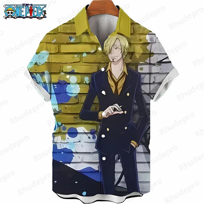 Summer Men's One Piece Hawaiian Shirt Tropical Palm Print Anime Kids Short Sleeve Casual Loose Beach Holiday Shirt Tops