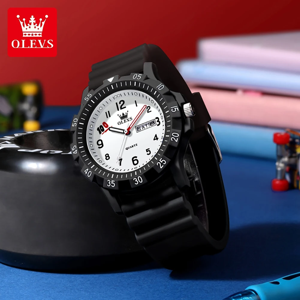 OLEVS 2705 Quartz Watch For Students Full Marks Calendar Window Silicone Strap 30m Waterproof Luminous Function Students Watch