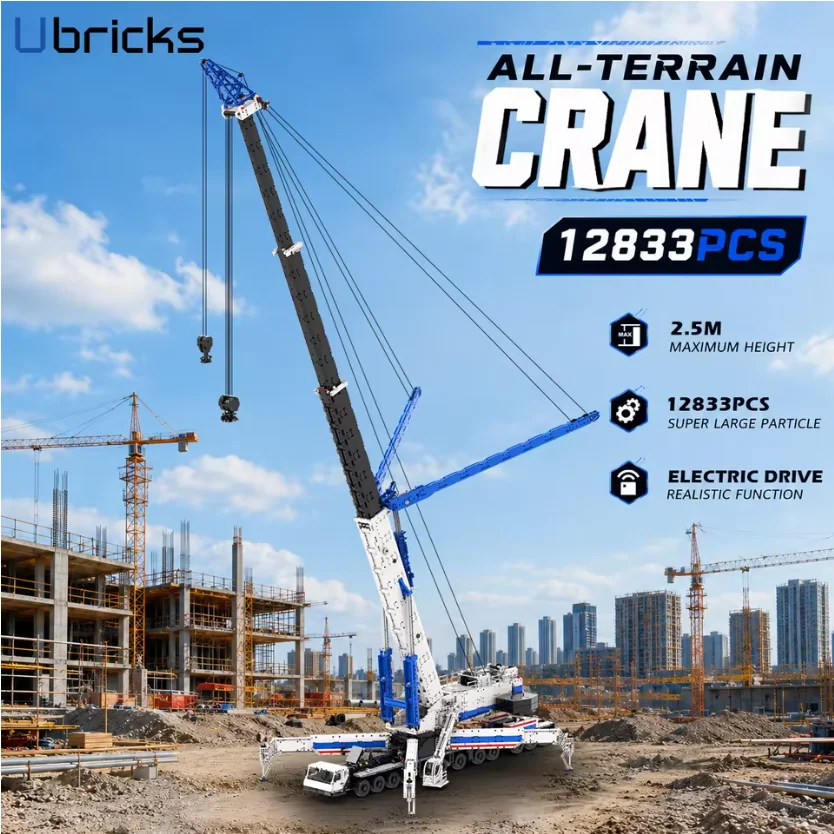 Ubricks 12833PCS RC All-terrain Crane Engineering Vehicle Remote Control Car Model Building Blocks Bricks Toy Kits Adult Gifts