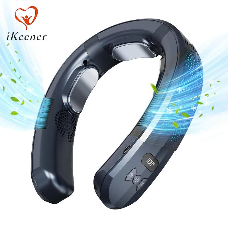 Hot and Cold Compress Neck Fan Portable Air Conditioner Cooler Bladeless Fan 3-Speed Quiet Cooling Heating Wearable Hanging Fans