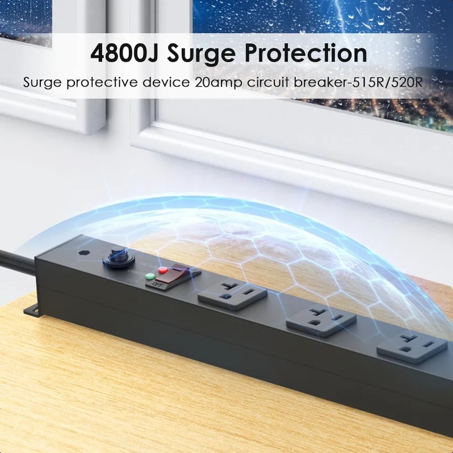 Regleta de corriente larga de Metal con 16 salidas, reglas de alta resistencia, protección contra sobretensiones 4800J con disyuntor, enchufe espaciado amplio de 20a Wal