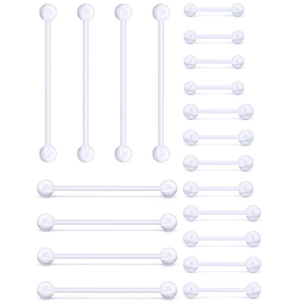 Bioflex-Piercing transparente de 14G para el embarazo, Piercing de retenedor para el ombligo, barra recta de acrílico Flexible, anillos para pezones, pendiente para la lengua