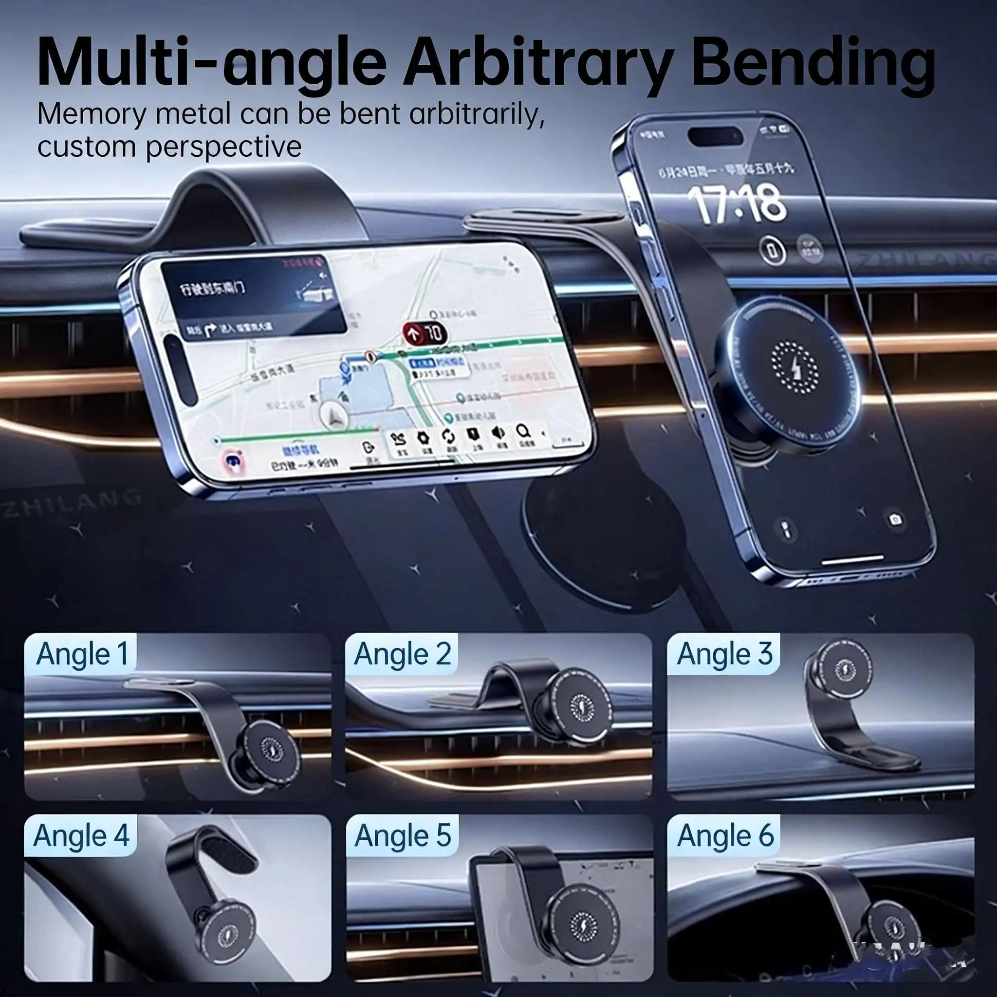 

For MagSafe Wireless Car Charger Magnetic Car Phone Holder Bendable Car Phone Mount Phone Stand for iPhone 16 15 14 13