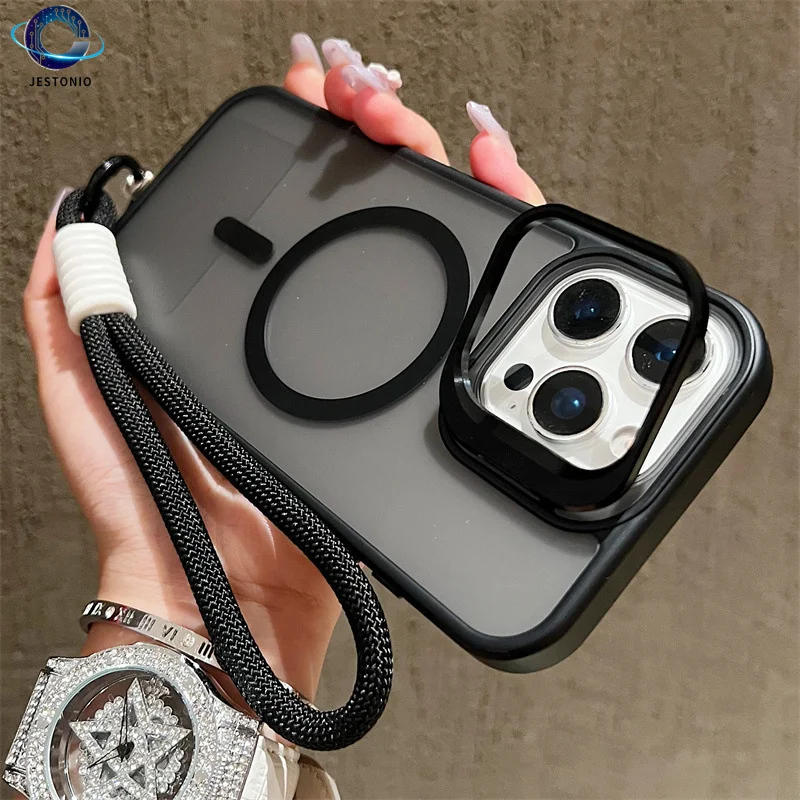 

Lens holder frosted protective case for iPhone 17 ProMax 16 15 14Plus 13 12 11, wireless magnetic anti drop lanyard shell