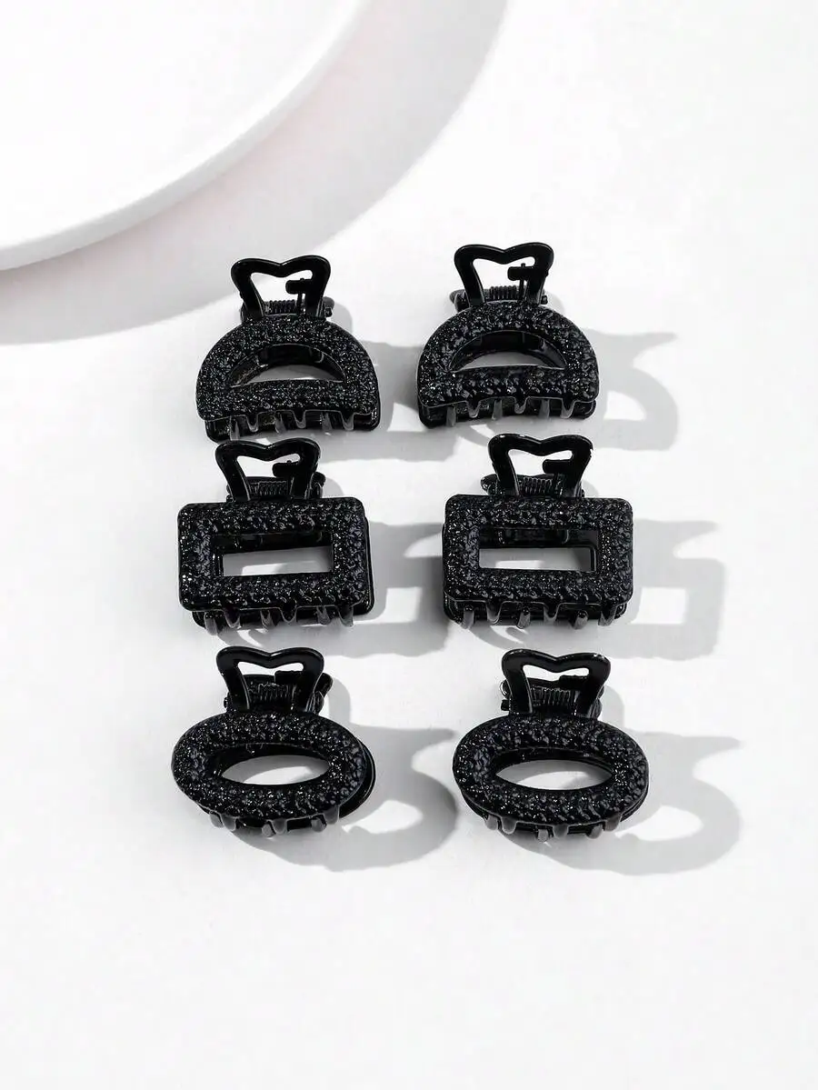 

6pcs Black Glitter Geometric Hair Claw Clips For Women Daily Use