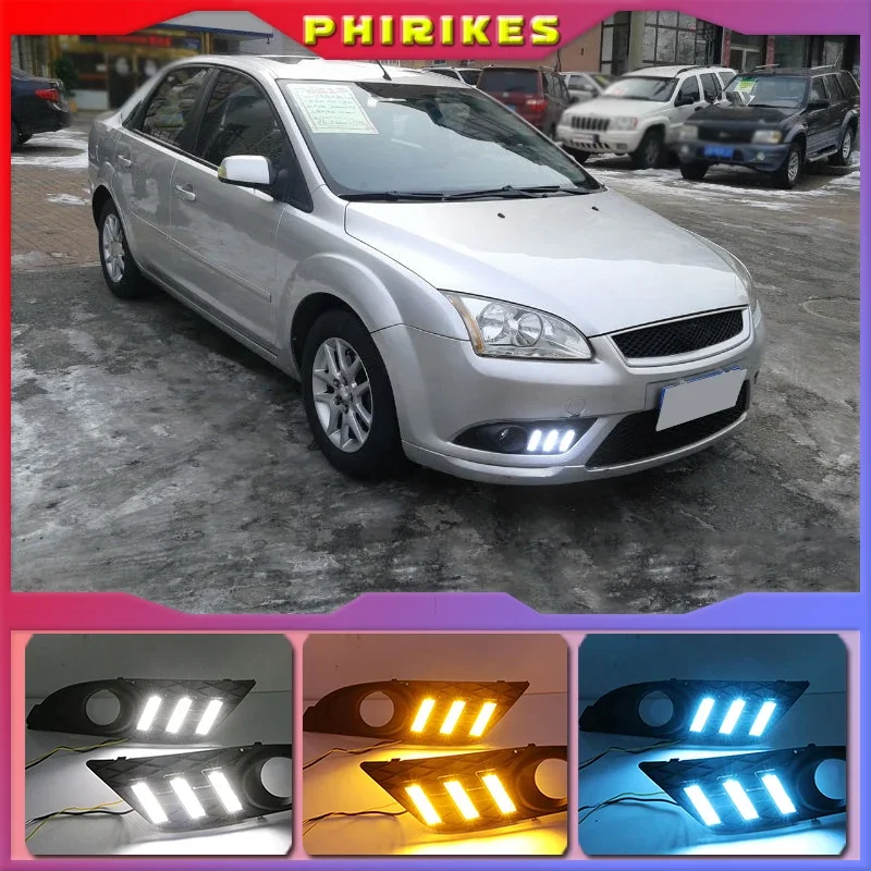 

1Pair LED Fog head Lamp cover Daylight with Yellow turn signal DRL For Ford Focus 2007 Sedan Daytime Running Lights