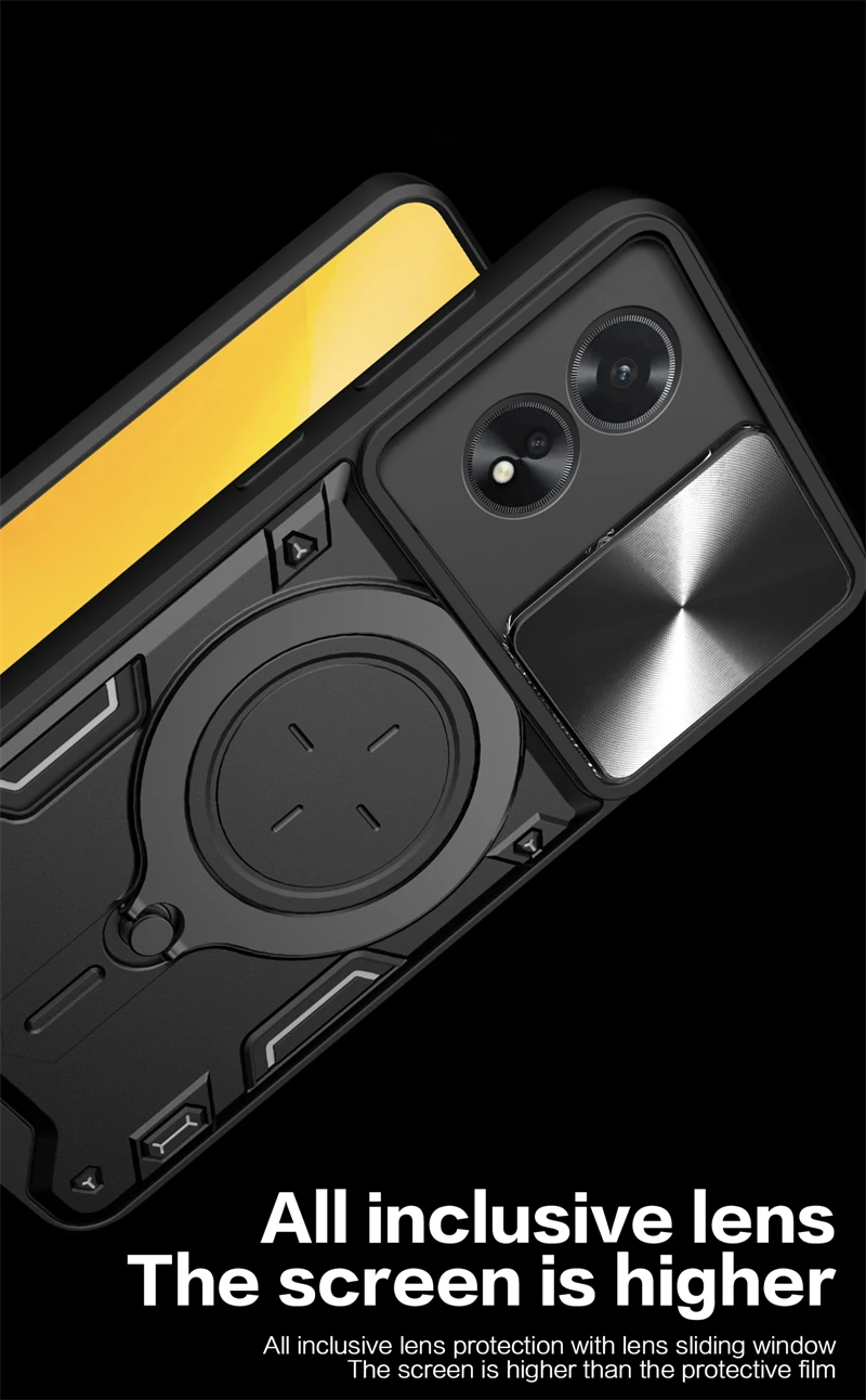 For Oppo A38 4G Case Armor Slide Lens Protect Phone Case For OppoA38 Orro Appo A 38 38A CPH2579 6.56" Car Holder Ring Back Cover image 2