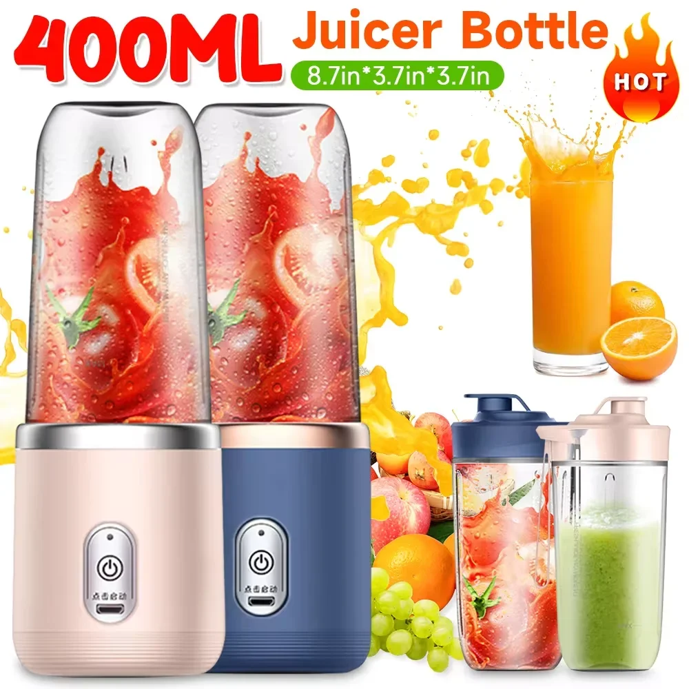 1pc Blue Portable Small Electric Juicer Stainless Steel Blade Cup Juicer Fruit Automatic Smoothie Ice Maker Blender Kitchen Tool