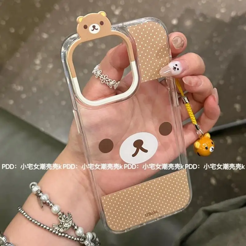 New Kawaii Cute Rilakkuma Mobile Phone Shell Iphone15/14/13Pro/promax Transparent Soft Shell With Keychain Christmas Gift