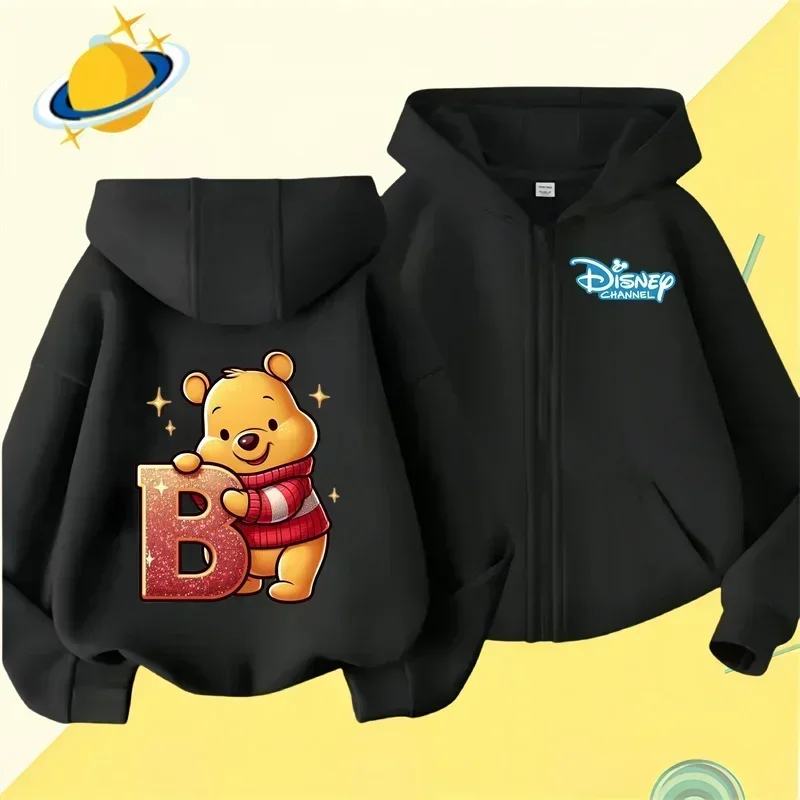 Winnie the Pooh New pin zipper hoodie Boys Girls sweatshirt Autumn and winter long sleeve Harajuku jumper Disney casual hoodie