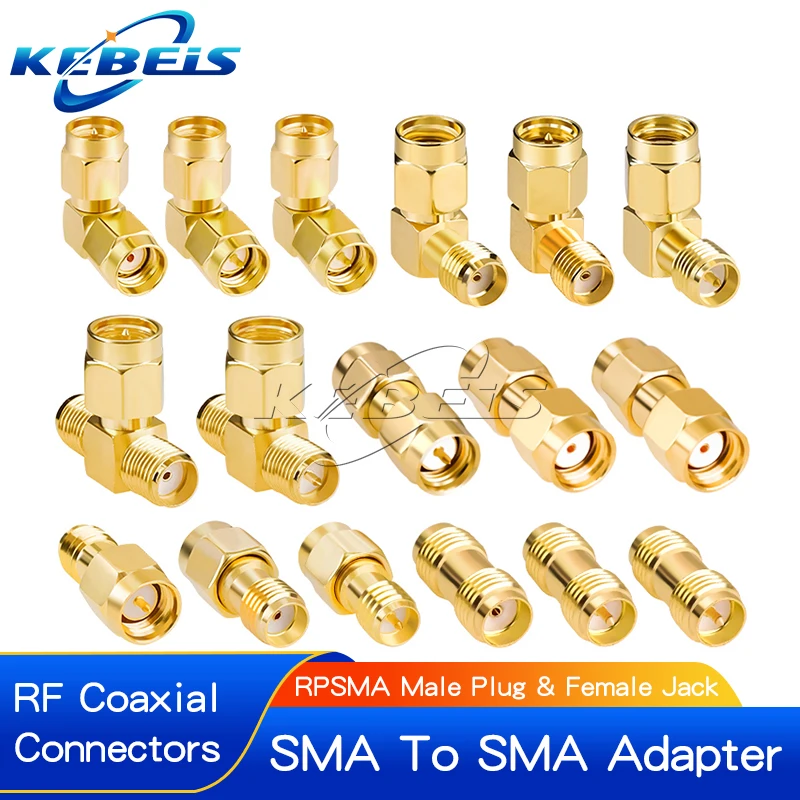 2PCS SMA To SMA Male Female Straight Connector 90 Degree Right Angle Tee Type 3Way Splitter RPSMA To RP-SMA Male Adapter RF