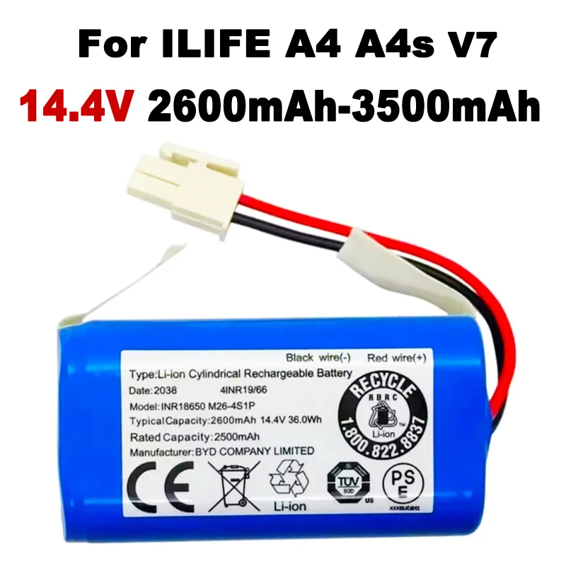 Original 3500mah 14.8V Lithium Battery For ILIFE A4 A4s V7 A6 V7s Plus Robot Vacuum Cleaner INR18650 M26-4S1P battery