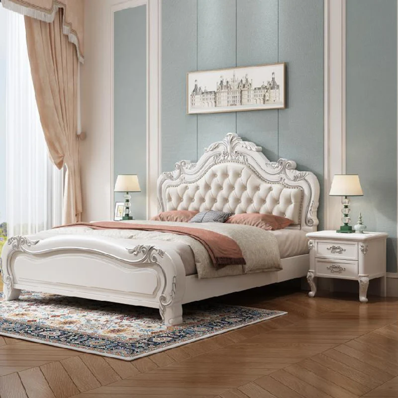 

European Headboards Bed Queen Double Bedroom Design Girls Massage Bed Wooden Safe Sleeping Luxury Castle Beliche Hotel Furniture
