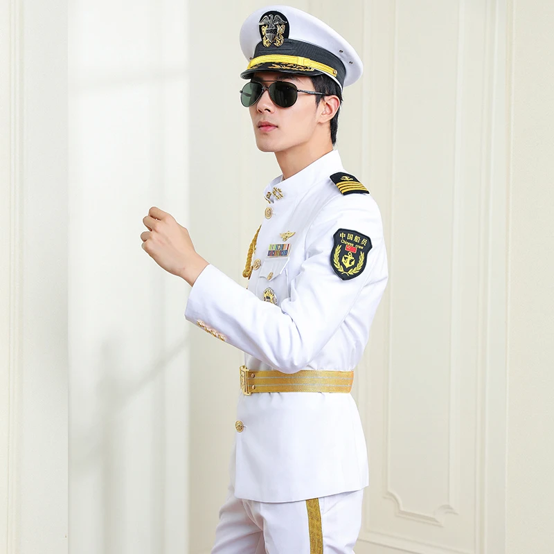 New Costume White Uniform Clothes American Formal Attire Suits Handsome Gentleman Casual Stand Collar Clothing Set