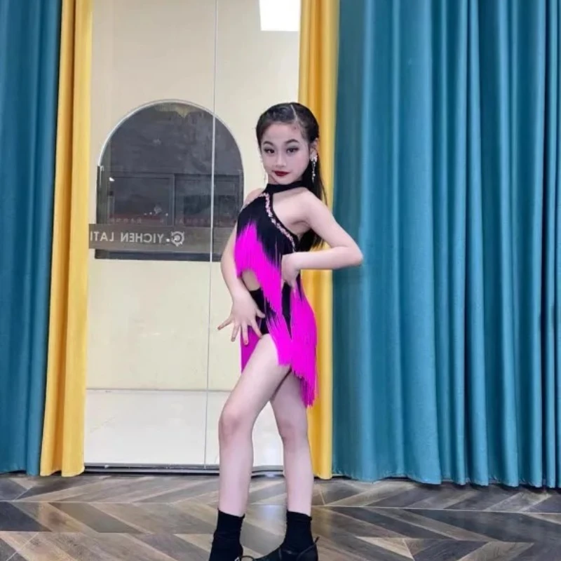 Dancing Dresses Skirt Kids Fringe Children Professional Latin Dance Dress