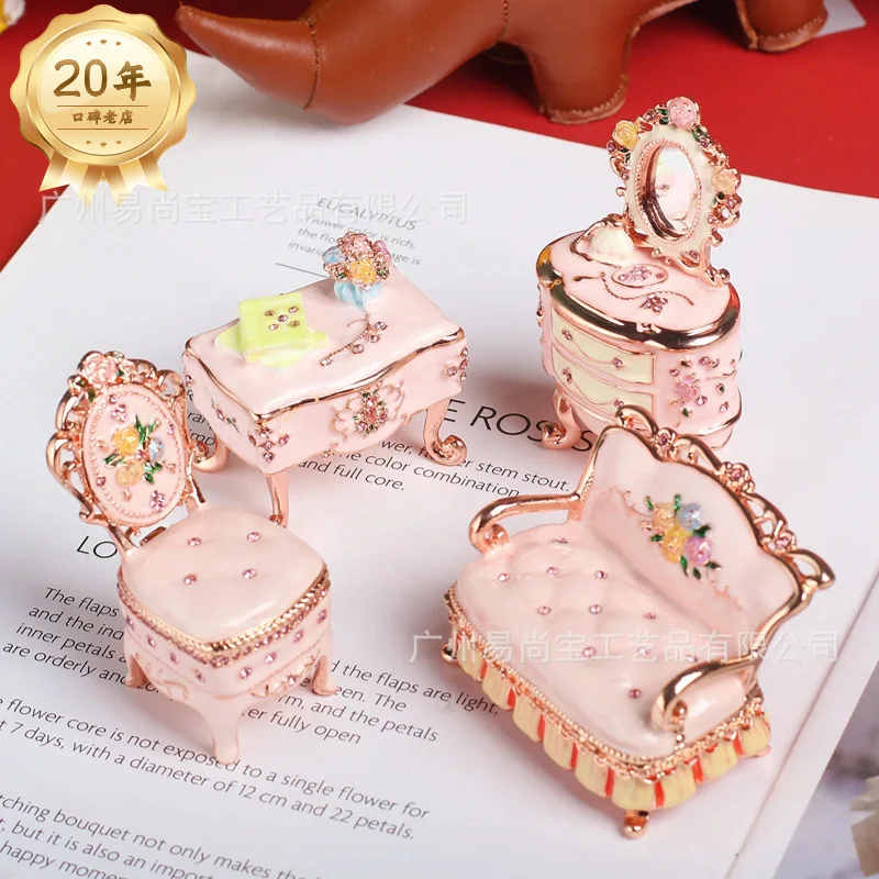 Metal hand-painted enamel color jewelry box crafts creative home vintage four-piece table ornaments