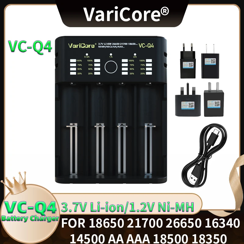 

VariCore VC-Q4 21700 18650 3.7V Li-ion 1.2V NiMH/Cd 26650 26700 AA AAA LED Display Battery Charger