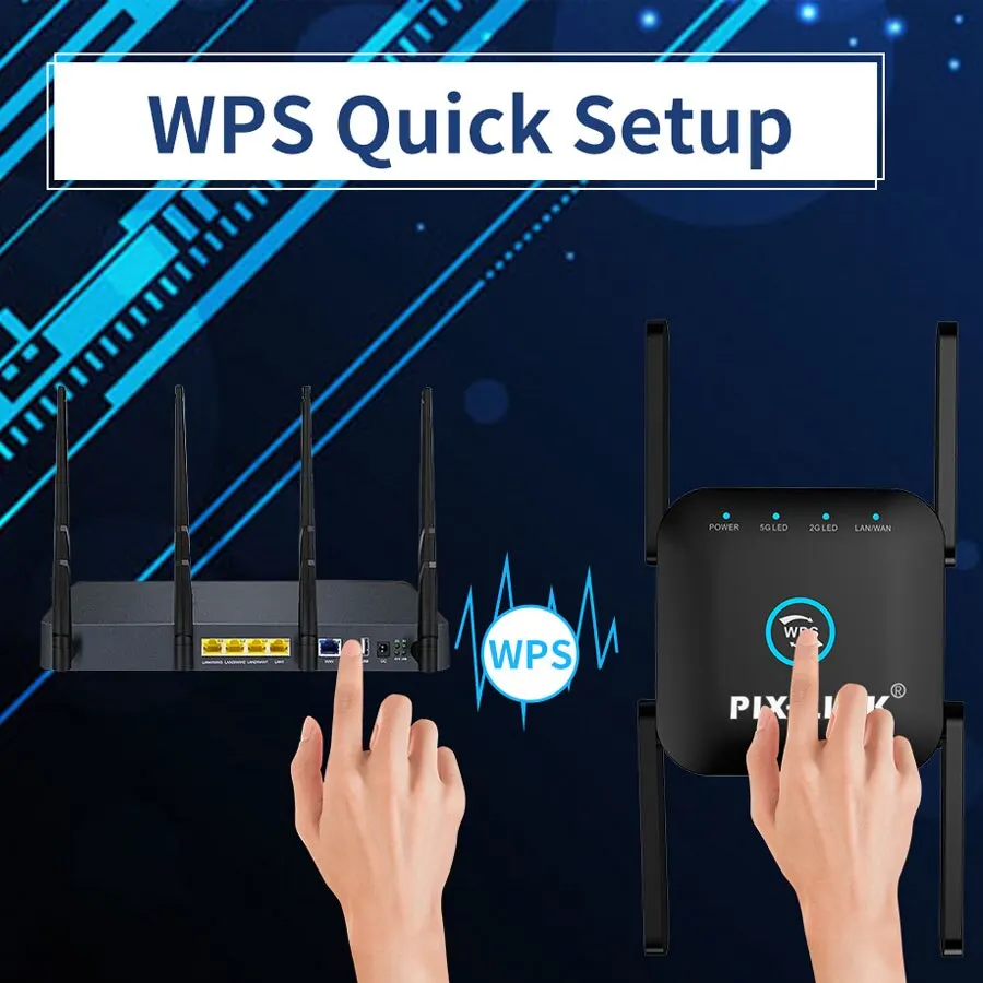 PIXLINK AC24 ripetitore WiFi 1200Mbps 2.4 e 5Ghz Dual Band Wireless estensore a lungo raggio configurazione rapida per il ripetitore del segnale domestico