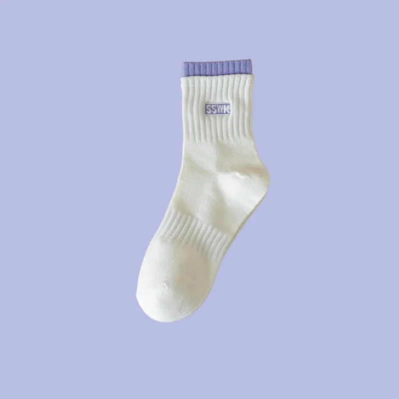 Chaussettes respirantes décontractées mi-tube, chaussettes de sport All-Match Jacquard, dépistolet ant document solide, printemps, été, automne, nouveau, 5/10 paires