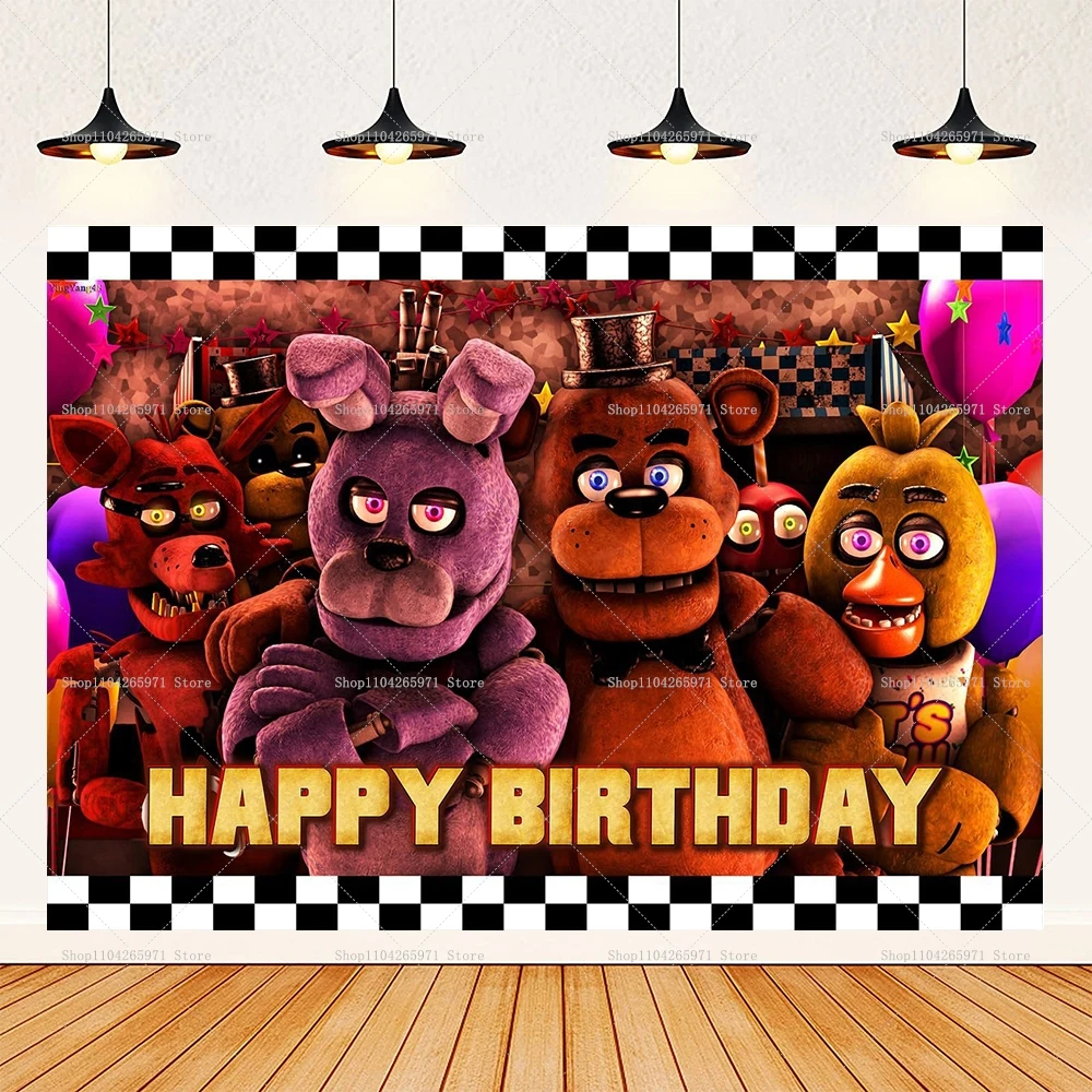 FNAF Fondo de decoración de fiesta de cumpleaños Horrible de cinco noches suministros de fiesta Horrible Banner fotografía telón de fondo decoración de habitación de niño