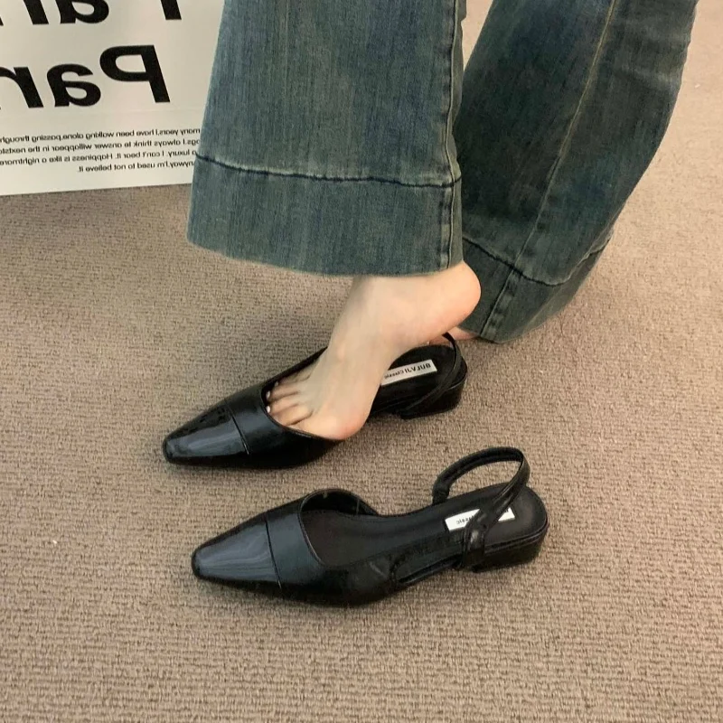 Women summer new PU leather simple solid color shallow slip-on sandals 2024sexy pointed designer daily shopping women high heels