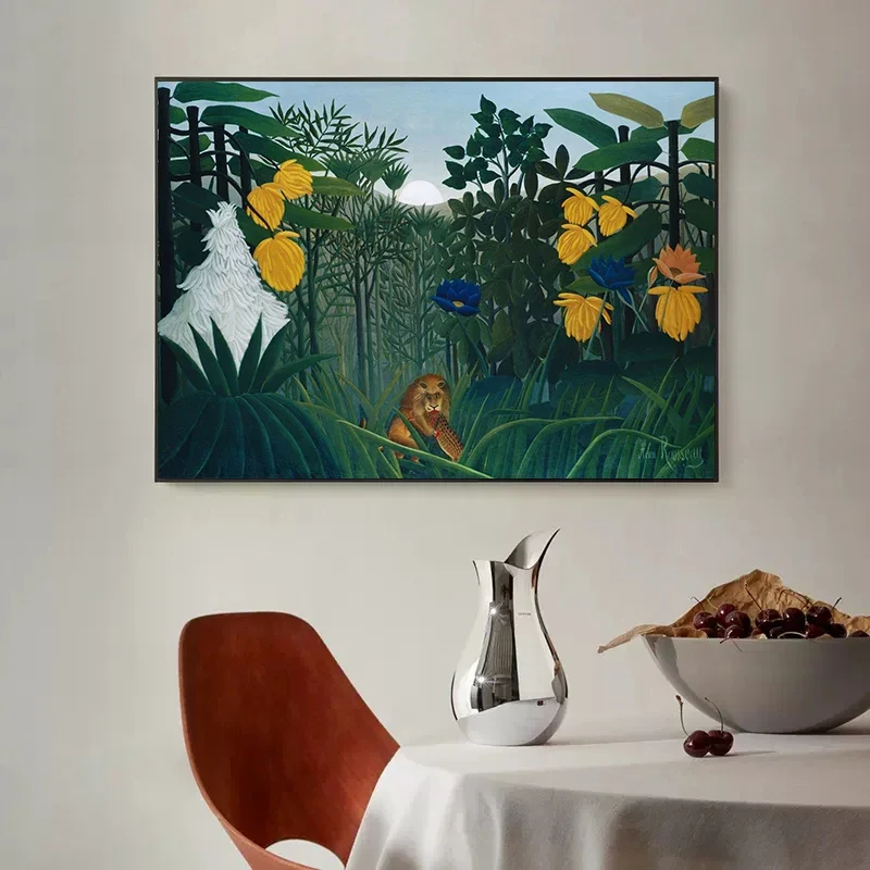 Surrealista artista henry Rousseau foresta esotica natura tropicale animale tela pittura Poster Wall Art soggiorno Home Decor