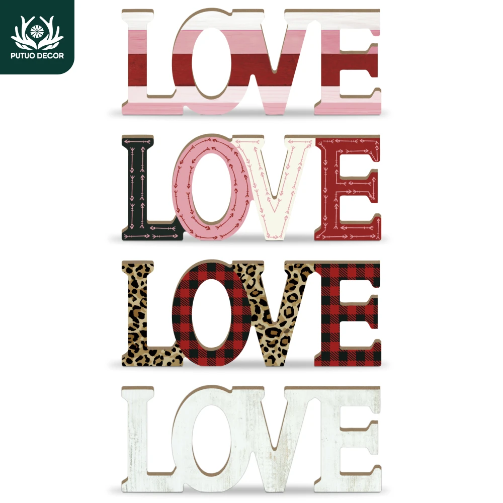 

Putuo Decor 1pc February 14th Love Element Wooden Table Decor, Love,Decoration for Home Bedroom Living Room,Valentine's Day Gift