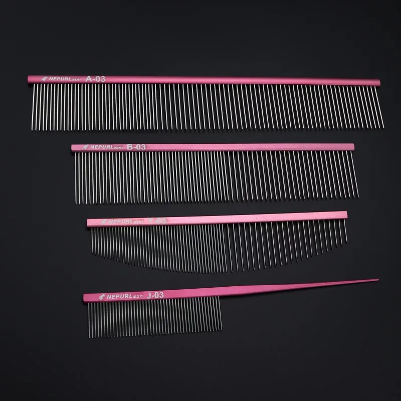 dog comb Pet Grooming   4 Comb Sets Stylist Aviation Aluminum Ultra-light High-end Comb Styling Dog Big Comb  PTS-054
