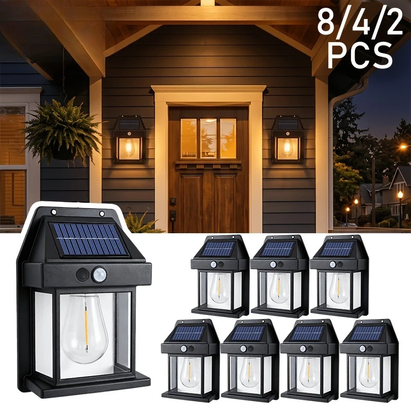 Solar Wall Lights Outdoor Courtyard Decoration Lights Dusk To Dawn Motion Sensor Lights Waterproof 3 Modes for Terrace Garden