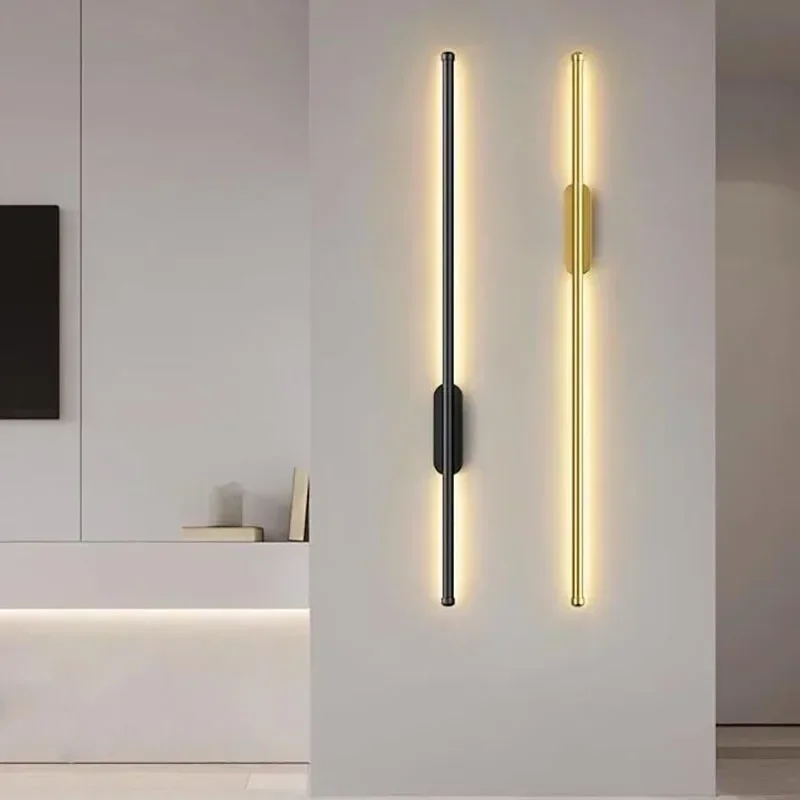 

2025 Modern Simple Linear Tube LED Wall Lamp Up Down Background Opposite Wall Light LED Bedside Foyer Corridor Gold Black LED S