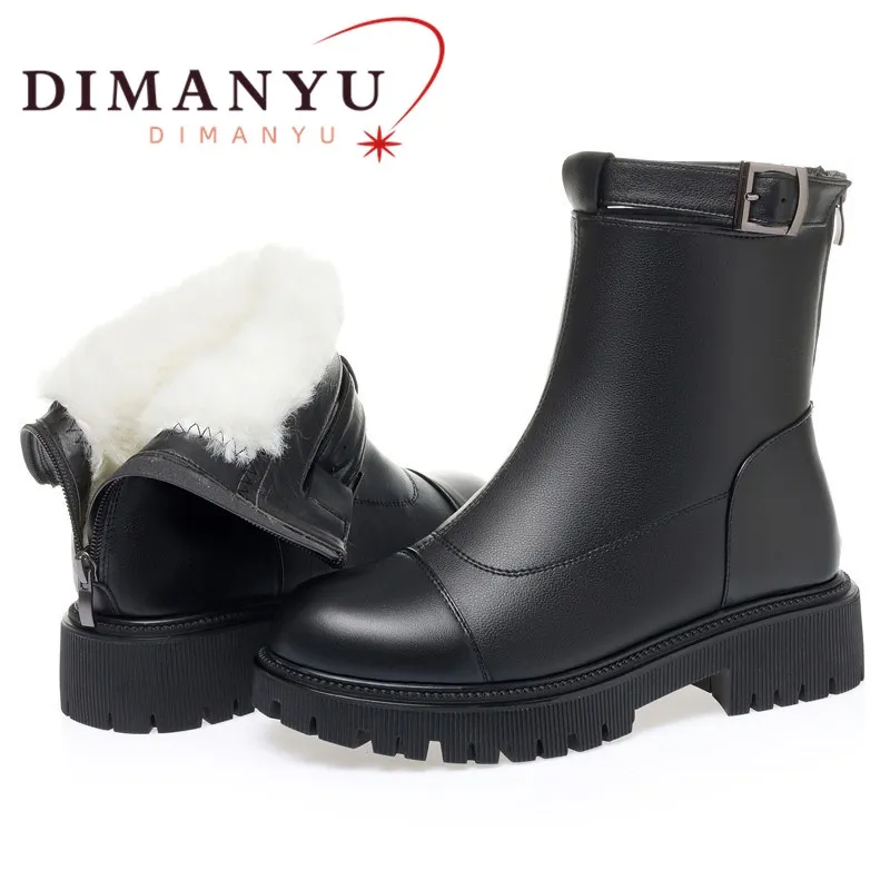 

DIMANYU Ankle Boots Women Genuine Leather Natural Wool Snow Women Winter Boots Keep Warm British Style Marton Boots Ladies