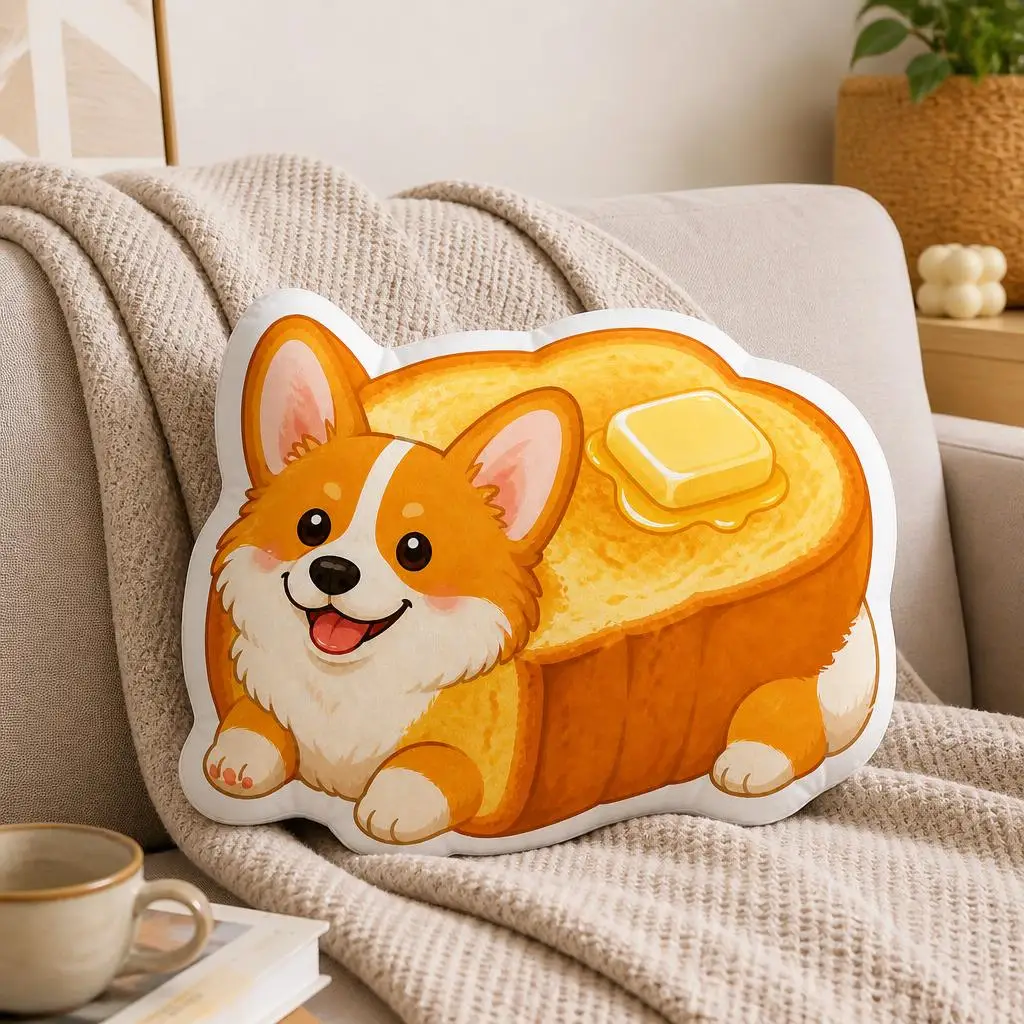 Corgi Toast Loaf Pillow Cute Dog Bread Cushion Funny Breakfast Throw Pillow Stuffed Shaped Home Decor Gift for Dog Lovers