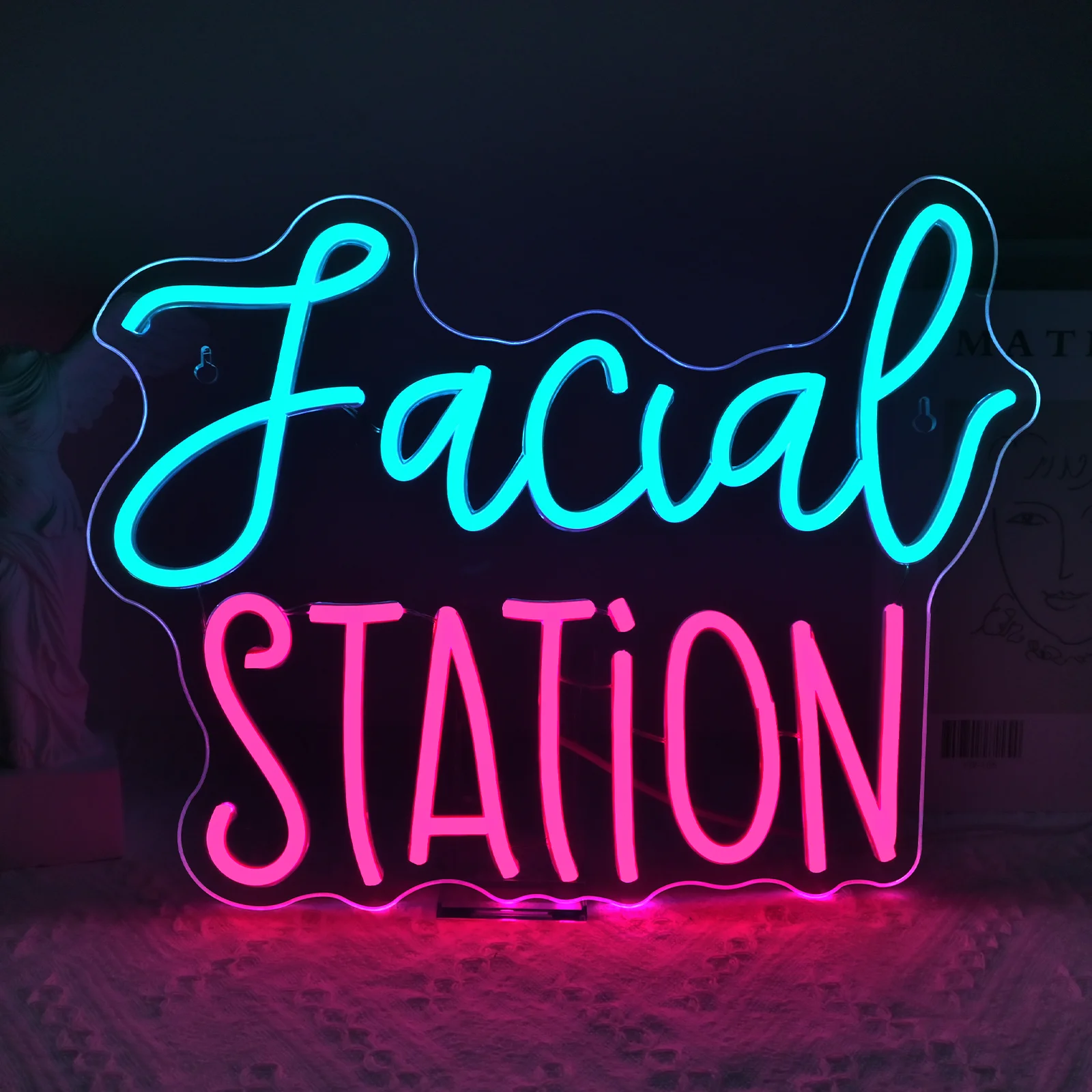 

Facial Station Neon Sign Skin Care Neon Lights Hanging Wall Art Decor for Beauty Makeup Room Spa Lash Lounge Studio Barber Shop