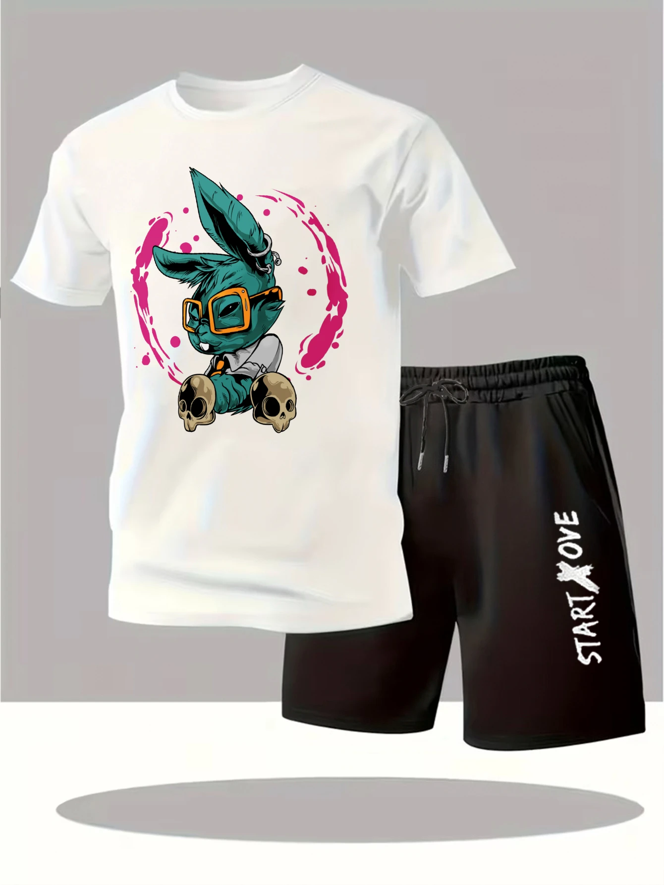 

Мужские комплекты 2025: Новинка! Модный спортивный костюм с коротким рукавом и графическим принтом, комплект для мужчин, спортивный костюм с принтом для мужчин