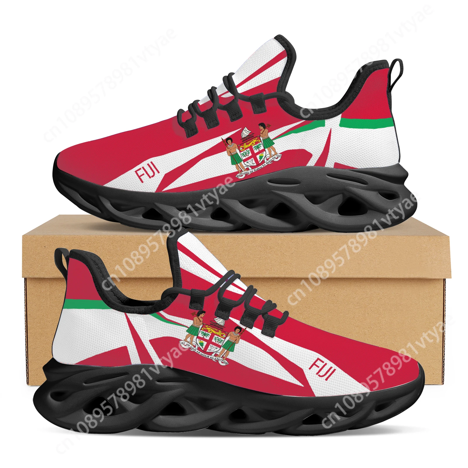 Custom Made Fiji National Flag Design Golden Lion Holding Coconut Fruit National Emblem Printing Sneakers Breathable Footwear